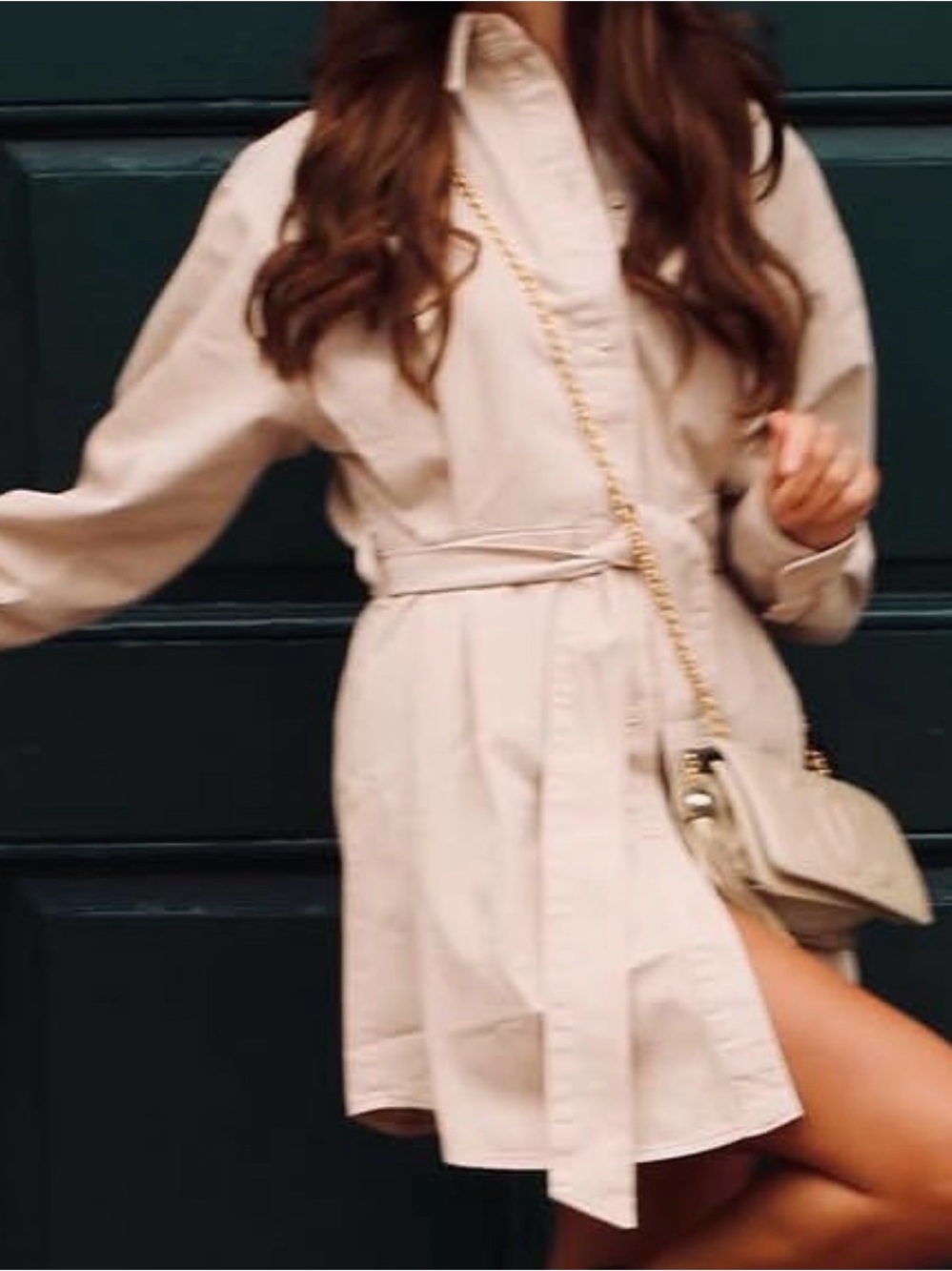 ASOS Beige Mini Shirt Dress with Waist Tie